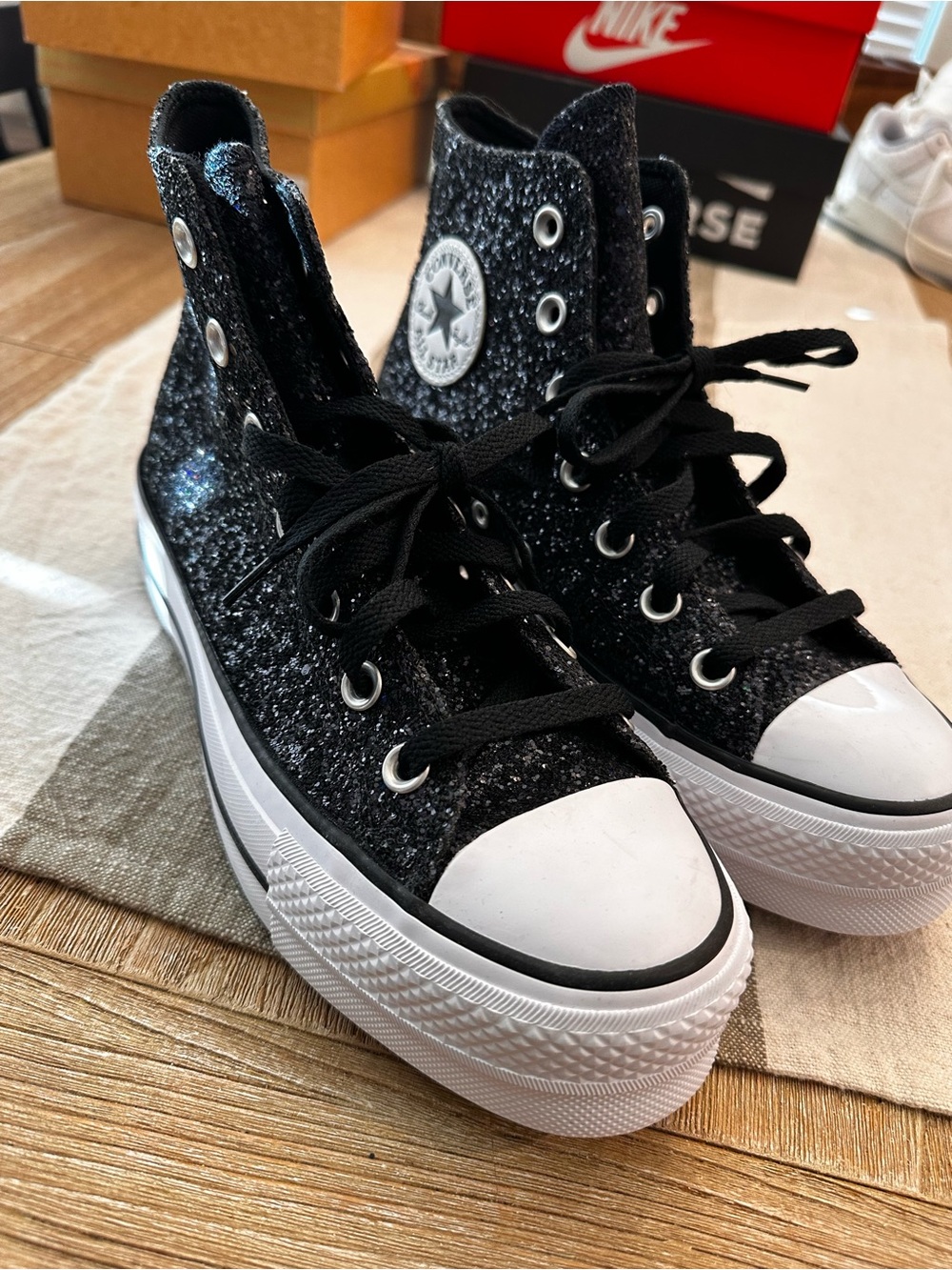 Converse Black Glitter High-Top Platform Sneakers